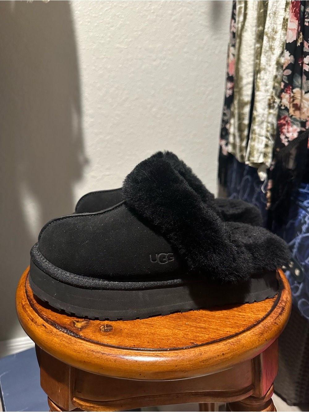 UGG Kids Black Suede Shearling Slip-Ons